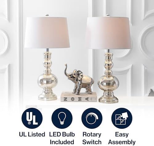 JONATHAN Y Genie 28.5" Glass Table Lamp, Mercury Silver, Set of 2
