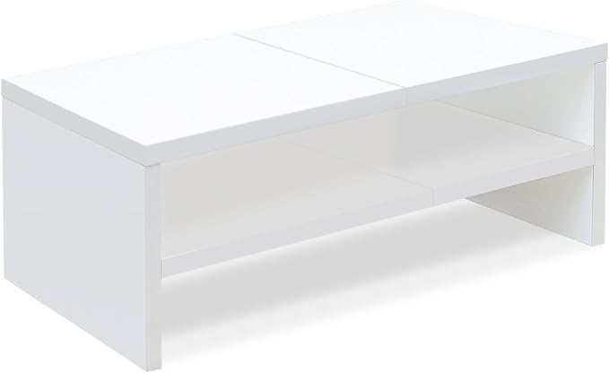 TEAMIX 20 inch White Monitor Riser Stand - 2 Tiers, Wood Desktop Bookshelf | Laptop/PC/Printer/Keyboard Storage, Ergonomic Design, 15mm thick Sturdy Wood Boards, TV Stand, Home Office Desk Accessories