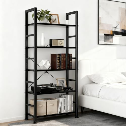 5 Tier Bookshelf, Free Standing Bookcase with Open Storage Shelves