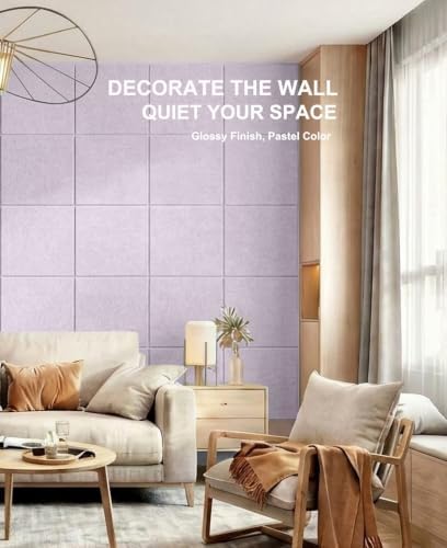 Felt Wall Tiles Bulletin Board Large Cork Board Alternative 12 Pack 11.81”x11.81”x0.47” Felt Pin Board Tack Board with Safe Removable Adhesive Tabs for Home Office School 48x36(Light Purple)