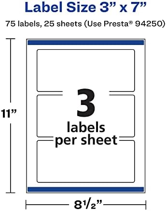 Avery Printable Durable White Rectangle Labels, Sure Feed Technology, 3" x 7", Print-to-the-Edge, Waterproof Labels, Laser & Pigment-Based Inkjet Compatible, 75 Total