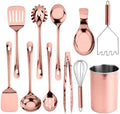 COOK WITH COLOR Kitchen Utensil Set - premium Nonstick & Heat Resistant Kitchen Gadgets, Turner, Spaghetti Server, Serving Spoons, Whisk, Tongs, Masher & Utensil Holder, 10-piece Rose Gold