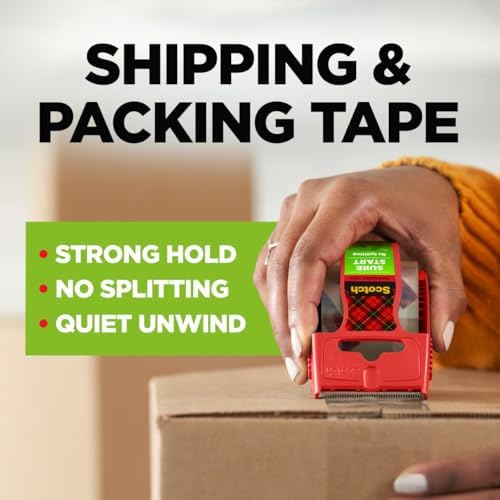 Scotch Sure Start Packing Tape, Clear, 1.88 in. x 25 yd., 6 Tape Rolls