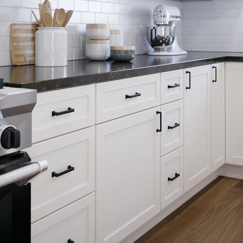 Franklin Brass 10 Pack Matte Black Cabinet Handles 3-3/4 inch (96mm) Kitchen Cabinet Handles and Drawer Pulls for Cupboards and Dressers | Stepped