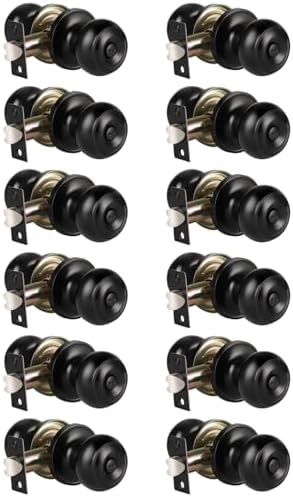 KNOBWELL Black Door Knobs for Bedroom or Bathroom, Interior Round Matte Black Privacy Door Knobs with Keyless Turn Lock, 12 Pack