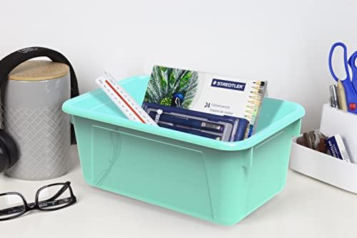 Storex Small Cubby Bins – Plastic Storage Containers for Classroom, 12.2 x 7.8 x 5.1 inches, Class Teal, 5-Pack (62420A05C)