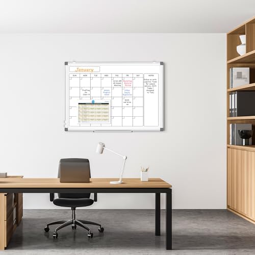WALGLASS Calendar Whiteboard 24x18 Double-Sided Dry Erase Board for Wall