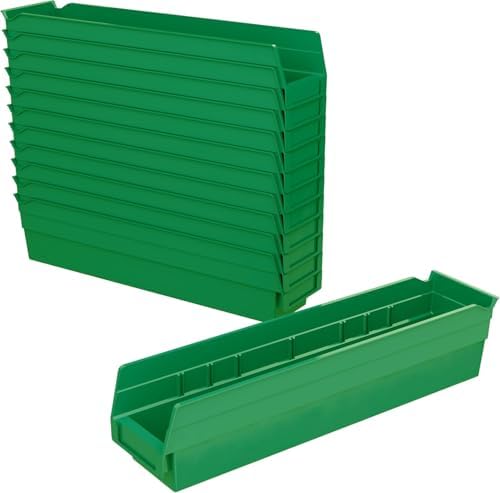 Akro-Mils 30128 Heavy Duty Plastic Shelf Bins, 18"x 4"x 4", Green, 12-Pack