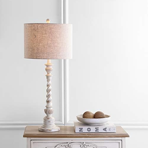 JONATHAN Y Regent Rustic Table Lamp 33" Resin Wood-Look, White Wash