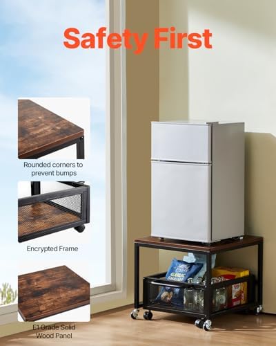 VEVOR Mini Fridge Stand with Storage, 198 lbs Mini Fridge Table with Movable Storage Cart & Swivel Wheels, Beverage Refrigerator Stand for Coffee Bar, Mini Fridge Organizer for Home Dorm, Dark Brown