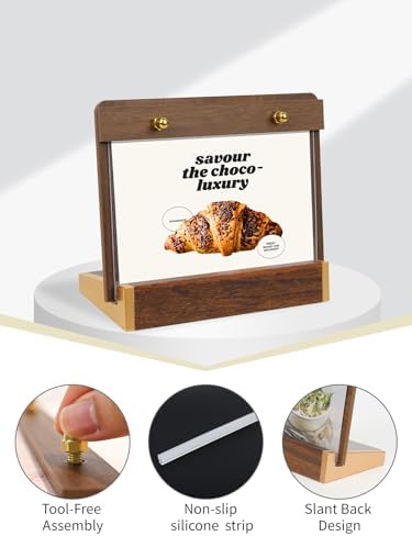 Mini Tabletop Sign Holder 4X6, Horizontal with Wood-Color Base