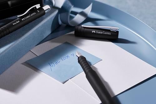 Faber-Castell Poly Pen Fountain and Ballpoint Pen Gift Set - Black: Fountain Pen Set with Broad Nib & Smooth Ballpoint Pen, Ergonomic Grip, Great for Journaling, Graduation Gifts & Father's Day