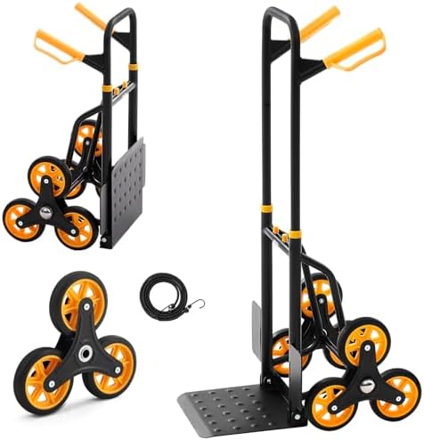 VEVOR Stair Climbing Cart 440 lbs, 330 lbs Stair-Climbing Capacity, Heavy-Duty Folding Trolley Cart with Telescoping Handle, 6 Wheels and 2 Bungee Cords for Home, Groceries, Warehouse