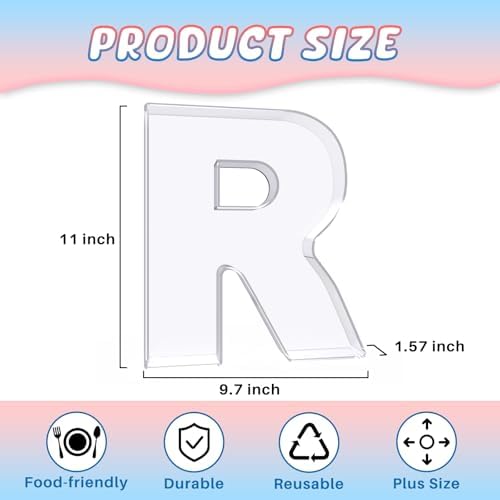 11" Acrylic Letter Charcuterie Box, Reusable Fillable Alphabet Number Shaped Form Tray for Birthday Anniversaries, Party Decorative Serving Plates Display Candy Cake (R)