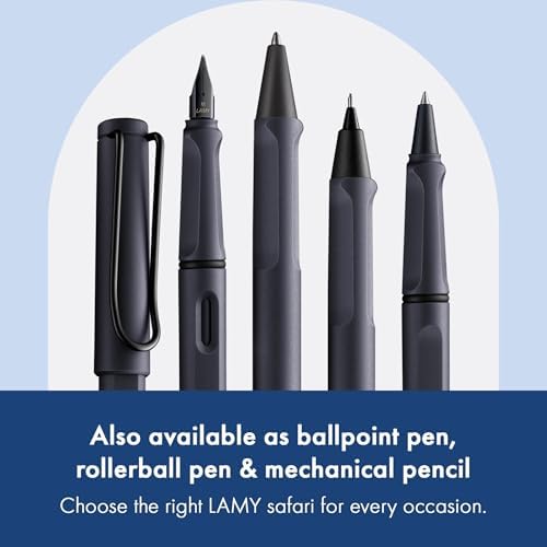 LAMY safari steel black - Fountain Pen with ergonomic grip & polished Left-Handed steel nib (LH) in size M - ideal for any Writing & Calligraphy - including LAMY T 10 blue cartridge