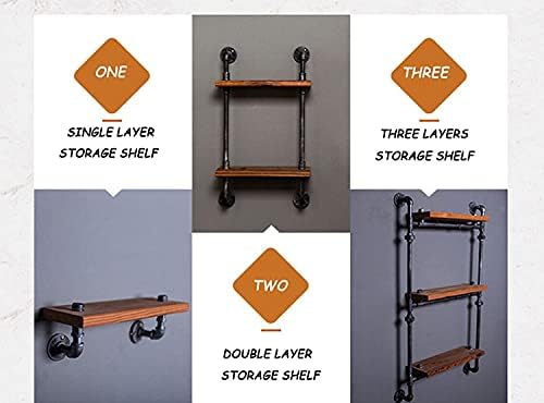 Storage Rack Storage Rack Storage Shelf Wood Wrought Iron Shelf Vintage Clapboard Creative Bookshelf Combination Wall Water Pipe Shelf Brown Double Layer Storage Shelf (Brown Three Layers Storage