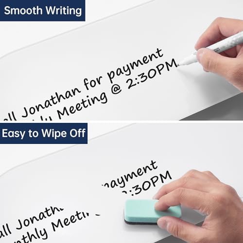 TSJ OFFICE Glass Desktop Whiteboard - 17 X 7 Inches Small Dry Erase Board with Pink Light, Glass White Board Surface Notepad with 1 Drawer, Desk Organizers for Office, Home, School Supplies