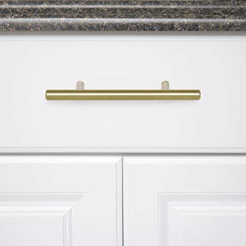 Amazon Basics Euro Bar Cabinet Pulls, Kitchen Drawer Handles, 5.38-inch Length, 3-inch Hole Center, 1/2-inch Diameter, Golden Champagne, 25-Pack