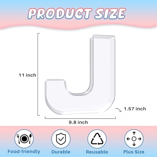 11" Acrylic Letter Charcuterie Box, Reusable Fillable Alphabet Number Shaped Form Tray for Birthday Anniversaries, Party Decorative Serving Plates Display Candy Cake (J)
