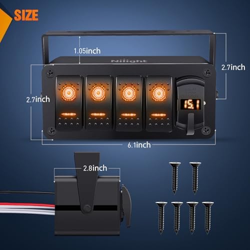 Nilight 4 Gang Rocker Switch Box 12V SPST ON Off Orange LED Waterproof