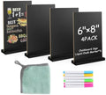 EHWINE Mini Chalkboard Easel Sign Set,4 Pack 6x8 Inch Wooden Boards with Acrylic Base and Liquid Chalk Markers, Reusable Double Sided Tabletop Display for Wedding, Restaurant, Party, Coffee Shop Decor