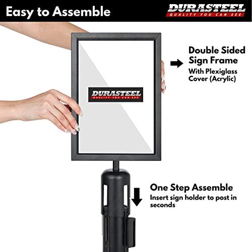 DuraSteel Portrait Display Stanchion Sign Holder - Double Sided Frame for 8.5'' x 11'' - Crowd Control & Queue Barrier With Social Distancing Warning Sign - NOT Fit with US Weigh Sentry Stanchion