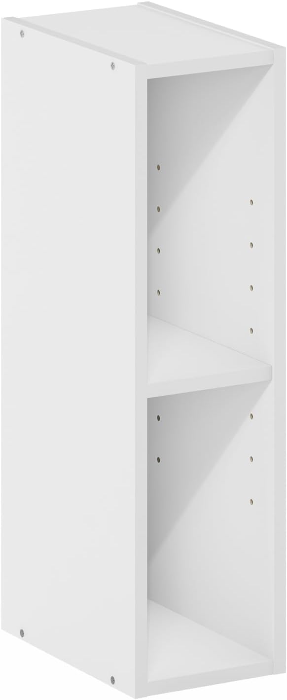 Furinno Fulda Book Shelf, 2-Tier Narrow Bookshelf, Bookcase with 6-in Width Storage Shelf, 9.3 x 5.9 x 21.2, for Living Room, Bedroom, Home Office, White