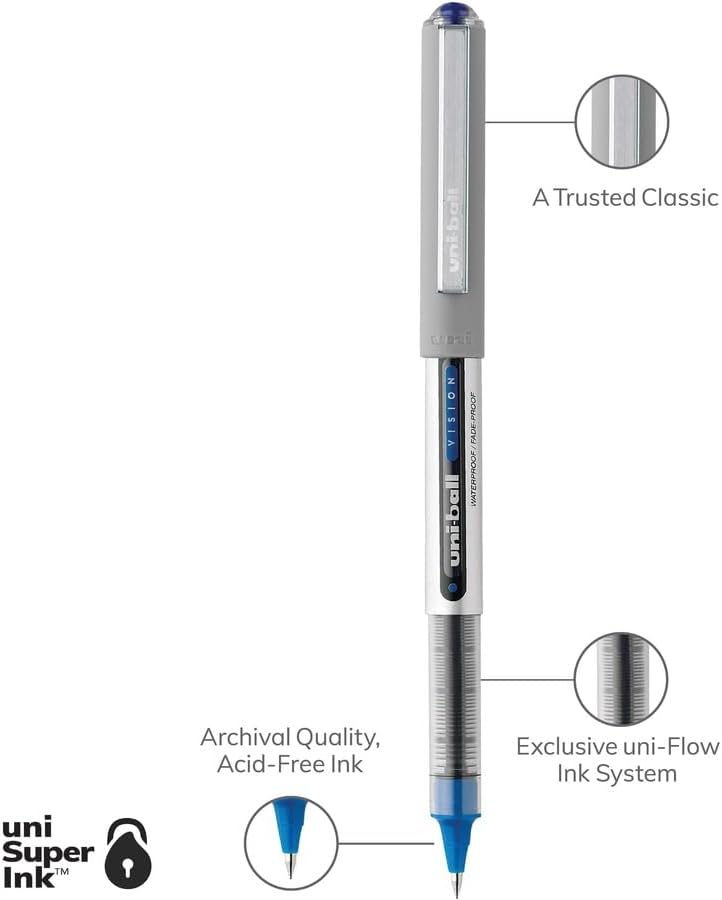 Uni-Ball uniball Vision Rollerball Pens with 0.7mm Fine Point,Blue,(Pack of 24)