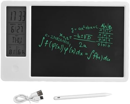 Drawing Tablet, 10 Inch Rechargeable LCD Writing Doodle Board, Digital Clock Calendar with Erasable One Key for Office Business Home (White)