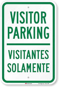 SmartSign 18 x 12 inch “Visitor Parking - Visitantes Solamente” Bilingual Metal Sign, 63 mil Aluminum, 3M Laminated High-Intensity Grade Reflective Material, Green and White