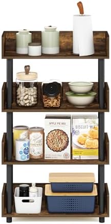 Furinno Turn-N-Tube 4-Tier Display Shelf, Open Frame, Amber Pine