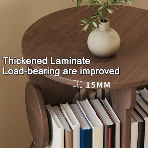 Small Bookshelf with Storage Drawer for Small Spaces Corner Rotating Bookshelf 360 Display 2-4 Tier Revolving Bookcase with Brake Wheels for Bedroom Living Room Study Room ( Color : Walnut , Size : Th