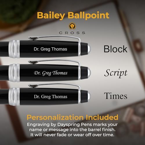 Cross Bailey Personalized Ballpoint Pen in Black Lacquer with Chrome Trim