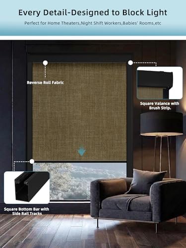 SmartWings Motorized Smart Roller Shades, 100% Blackout Vigor Wheat