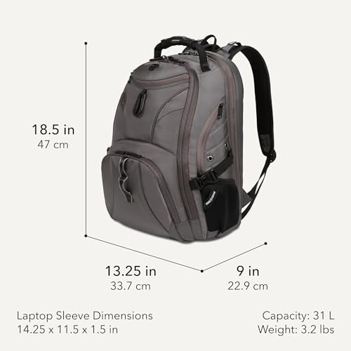 SWISSGEAR 1900 ScanSmart Laptop Backpack, Fits Most 17-Inch Laptops, TSA-Friendly Lay-Flat Design, RFID Protection, and Tablet Pocket, Black, 31L, 18.5-Inch