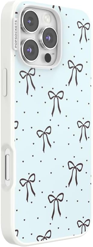 PopSockets iPhone 16 Pro Max Phone Case w/MagSafe Grip- Tiny Bows | Magnetic, Wireless Charging, Camera & Drop Protection, Bow, Phone, Women