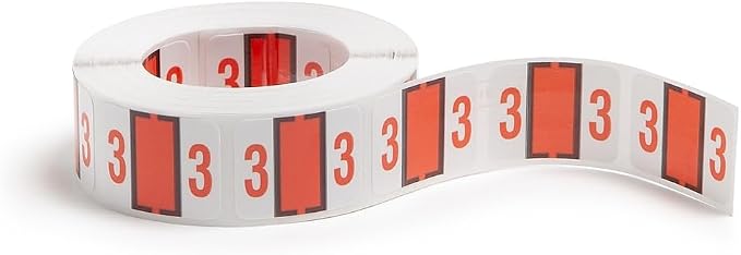 Smead BCCRN Bar-Style Color-Coded Numeric Label, 3, Label Roll, Dark Orange, 500 Labels per Roll (67373)