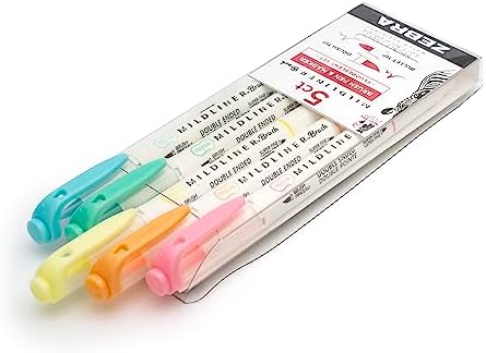 Zebra Pen MILDLINER Brush Pen, Assorted Fluorescent Colors, Dual Tip, 5-Pk