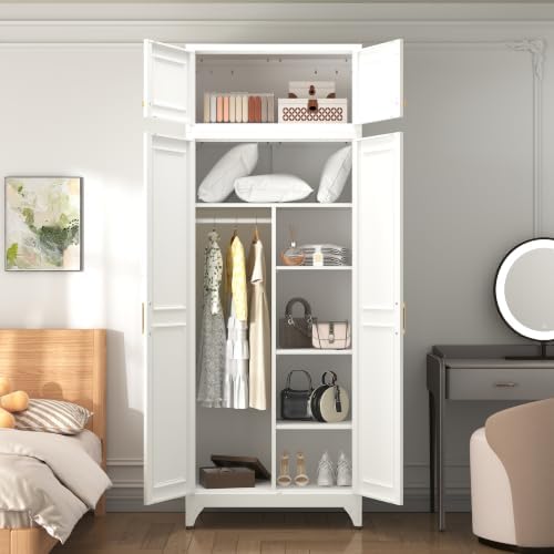 SteeLoong Armoire Wardrobe Closet,Metal Wardrobe Cabinet with Hanging Rod