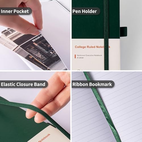 Heture Hardcover Notebooks, 6 Packs A5 Lined Journals Notebook for Writing 160 Pages, 8.2 x 5.5 inch, 6 Colors Classic Ruled Notebooks for College/Work/Travel (Forest Green, 1 Pack)