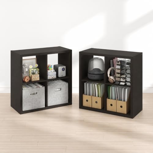 Furinno Cubicle Book Shelf Set of 2, 4-Cube Bookshelf, Black Dark Oak