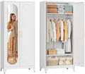 SteeLoong 71”Armoire Wardrobe Close,White Wardrobe Cabinet with Mirror Door