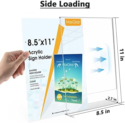 MaxGear Acrylic Sign Holder, 8.5 x 11 L-Shape Plastic Display Stand, 3 Pack
