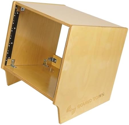 Sound Town DIY 8U Angled Desktop Turret Studio Rack with Solid Baltic Birch Plywood, Golden Oak, Assembly Required (SDRK-8SL)