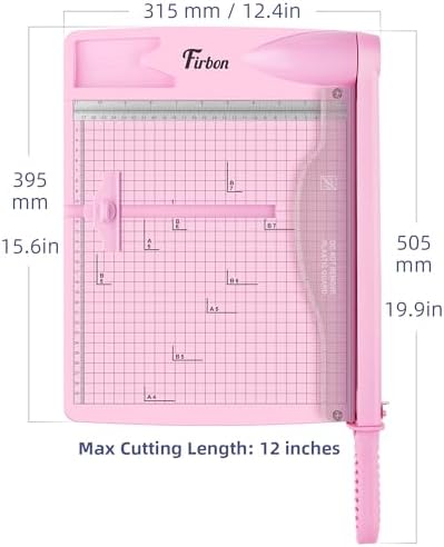 Firbon 12 Inch Guillotine Paper Cutter, Heavy-Duty Paper Trimmers, Pink