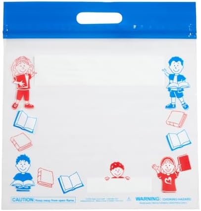 Really Good Stuff Press and Seal Storage Bags, Set of 12, 15" L x 14.5" W | Extra Large Thick Plastic, Classroom Book Bags For Kids, Reading Pouch, Toy Buddy