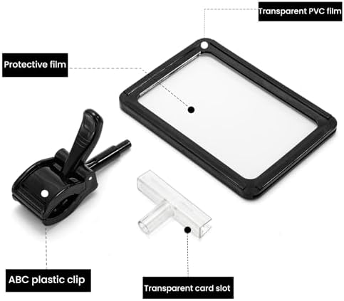 ZOOFOX 10 Pack Acrylic Sign Holder with Clamp, Rotating Clip Pop Swivel Sign with PVC Card Protector, Double Head Sale Signs Holder for Retail Store, Clothing Rack, Office, Supermarket, 6 x 9 Inch
