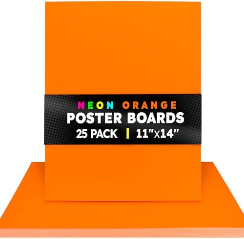 Hygloss Poster Board 11 x 14, 25 Pack Neon Orange, Colored Posterboard