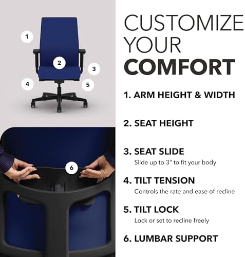 HON Ignition 2.0 Ergonomic Office Chair, Lumbar Support, Desk Chair, Cobalt