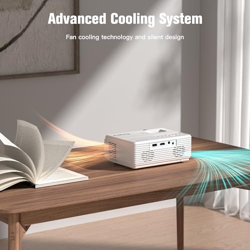 AuKing Projector, 2026 Upgraded Mini Projector, Full HD 1080P Home Theater Video Projector, Compatible with HDMI/USB/Smartphone/TV Box/Laptop (White)